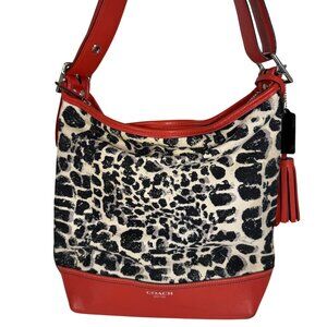 COACH Ocelot Cheetah Shoulder Bag Purse 19996 Red Black Cream w/ Hang Tag Tassel